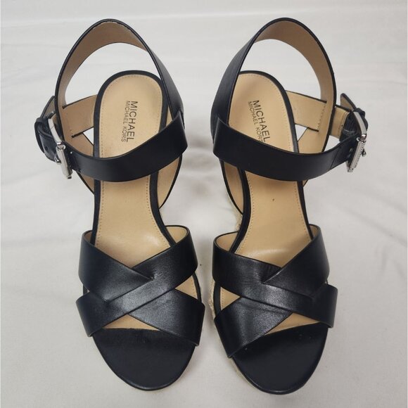 Michael Kors Black Espadrille Wedge Sandals - Picture 2 of 8